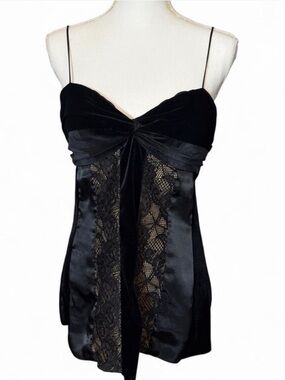 Vintage Cache Y2K Vamp Black Velvet Lace Bustier Camisole Size 8